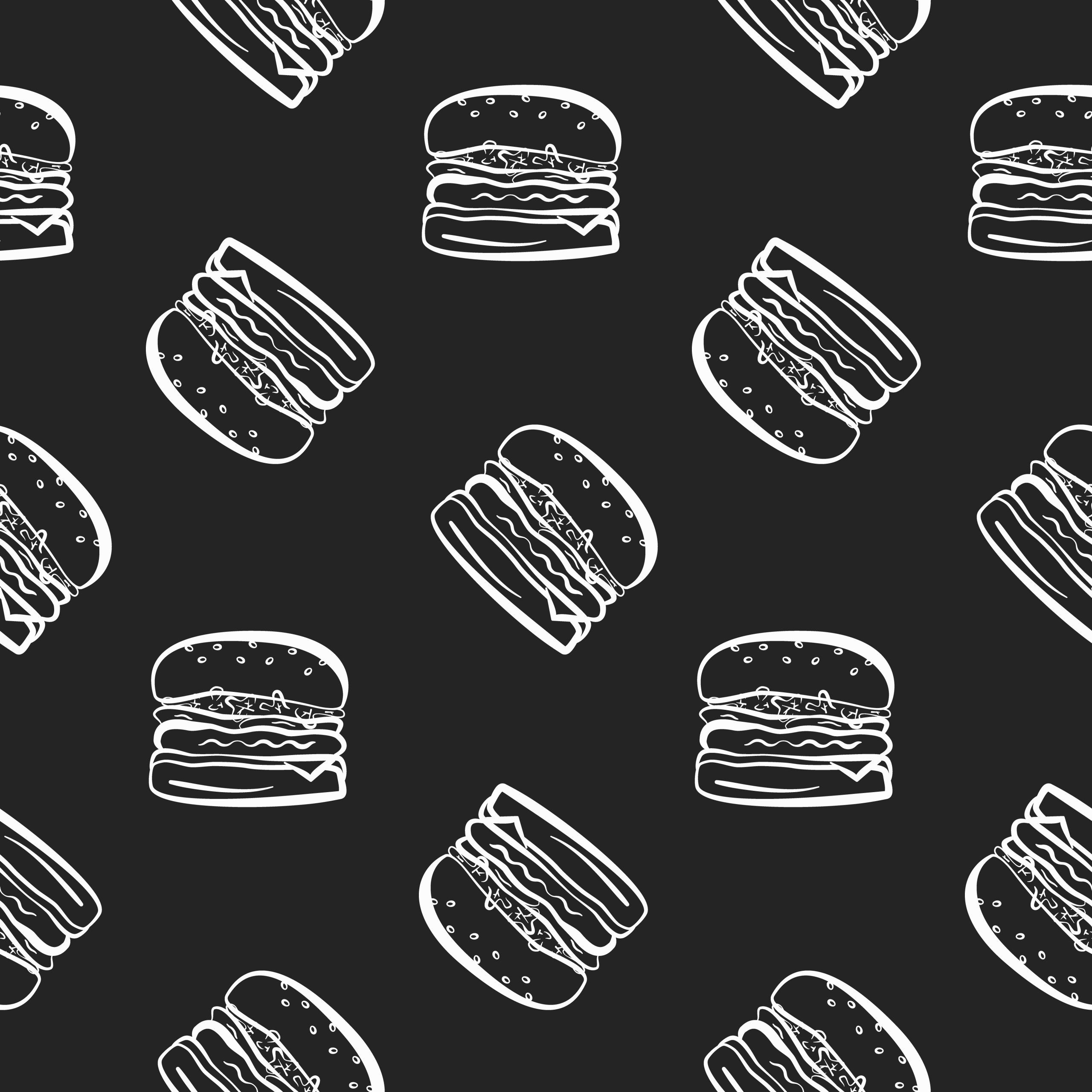 Fast food pattern with burgers on black background
